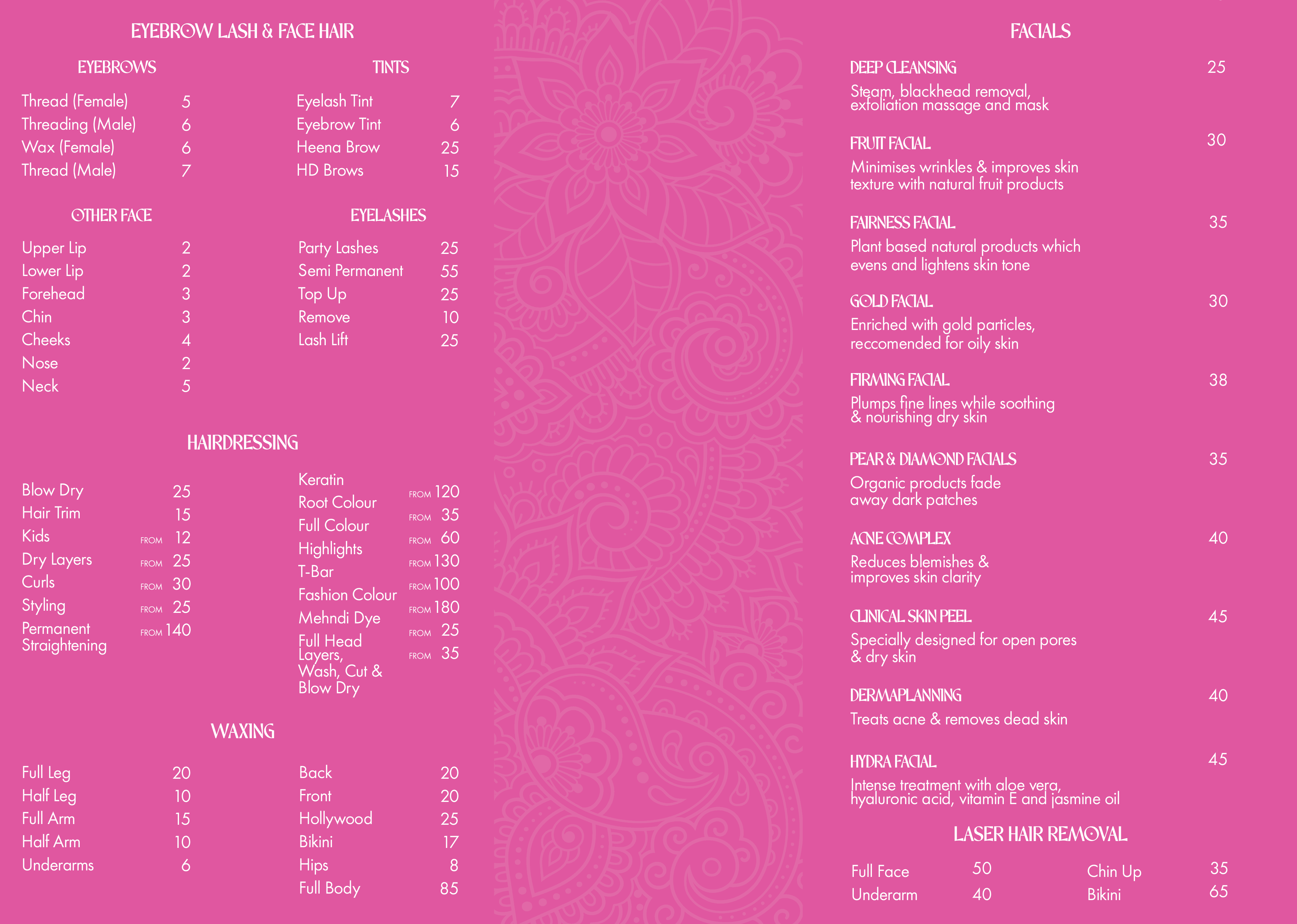 Aaina A5 promotional flyer, inside design