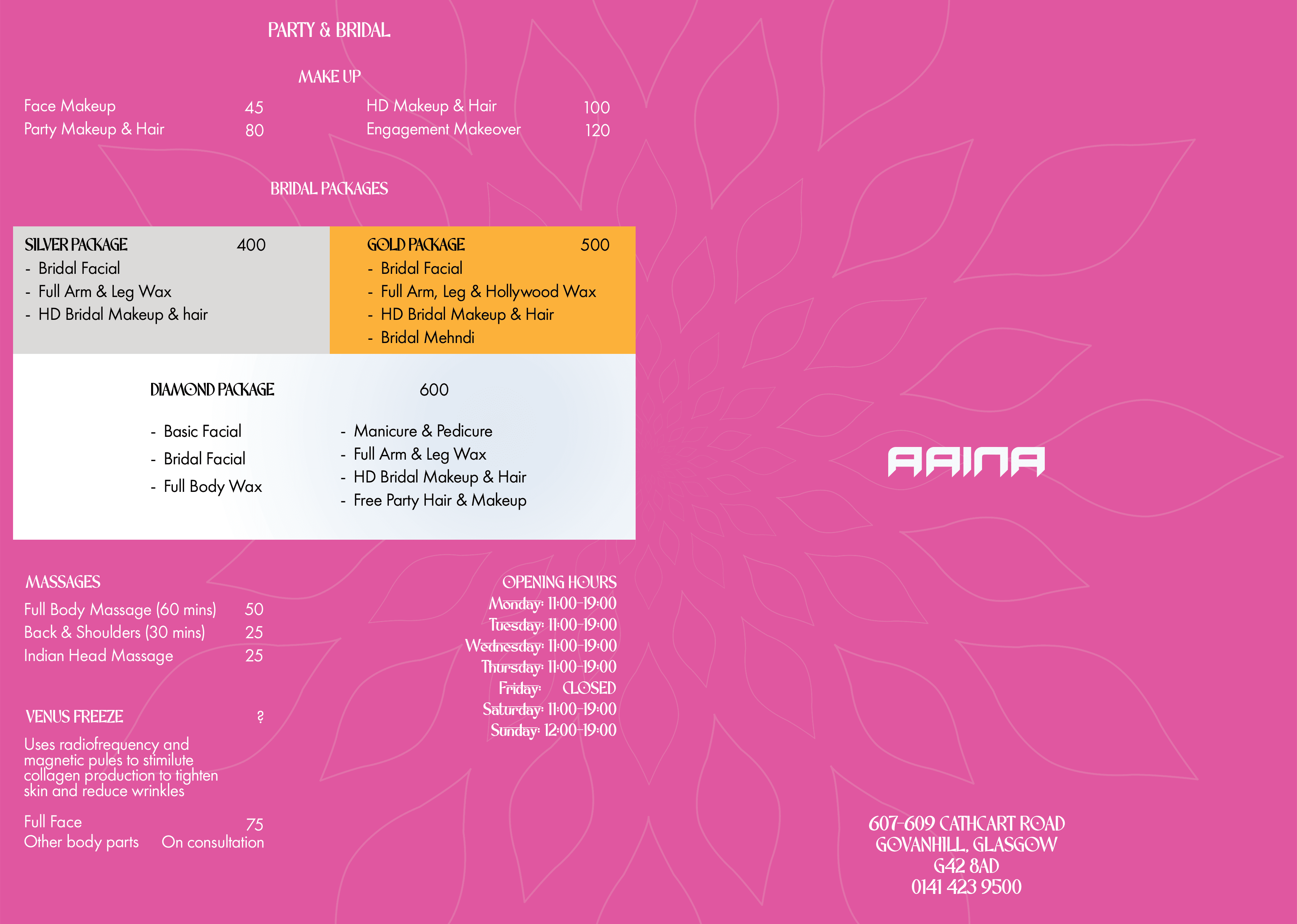 Aaina A5 promotional flyer, outside design