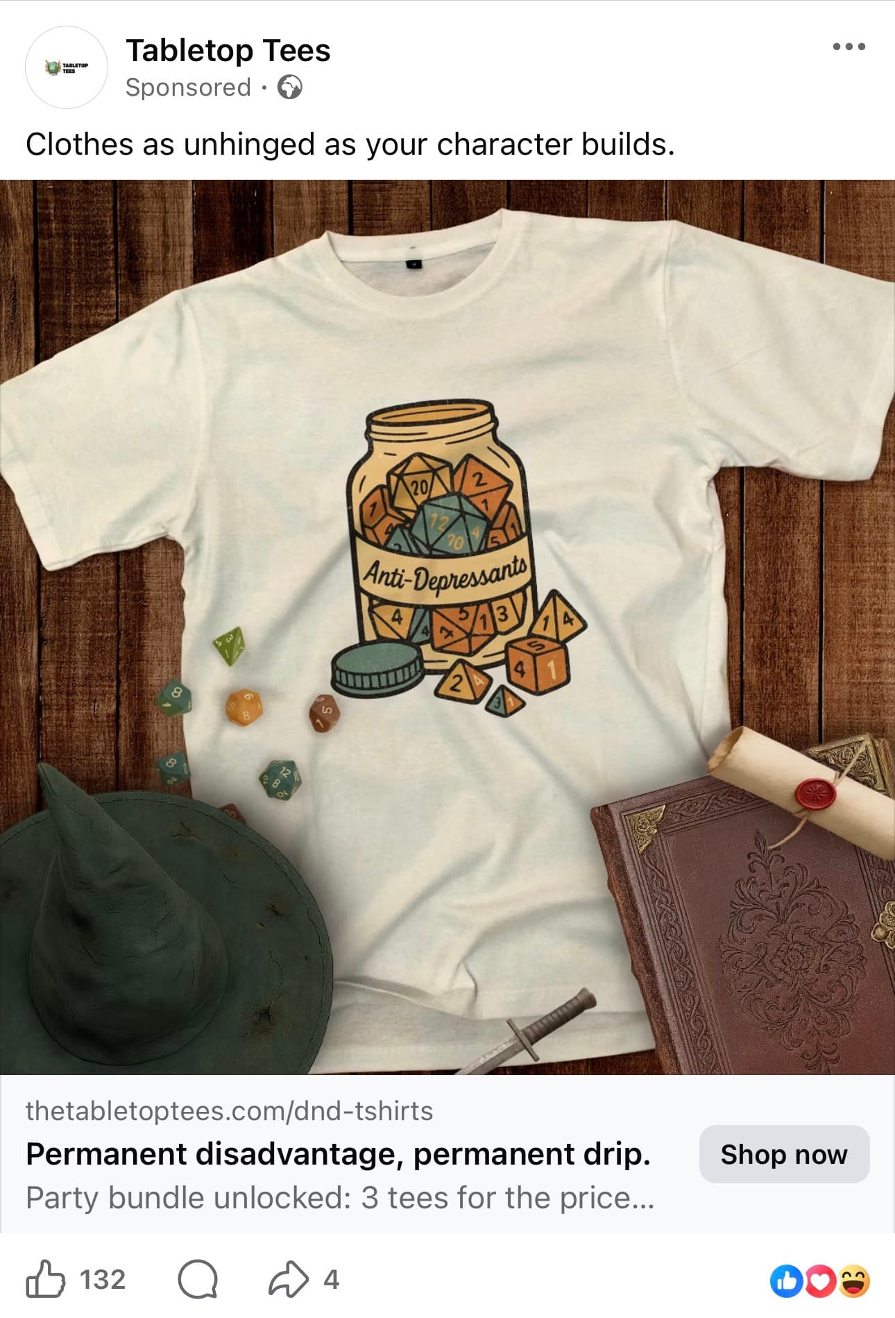 Facebook ad with engagement metrics